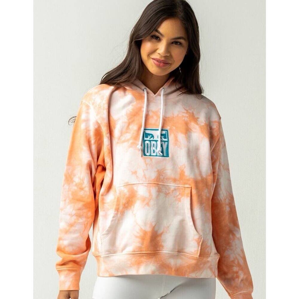 OBEY Worldwide Sustainable Warden Tie Dy Hoodie Womens XS Peach Organic Cotton